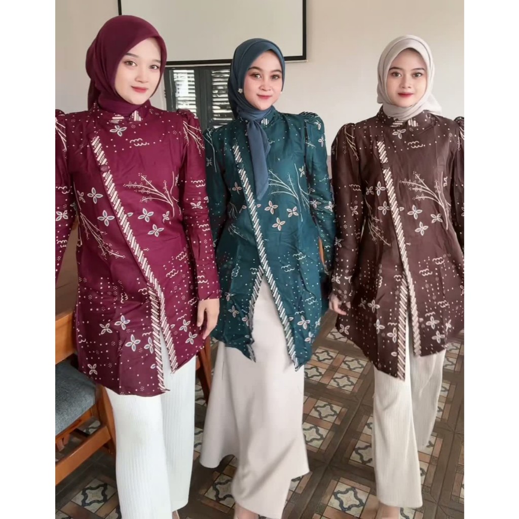 Atasaan Batik Wanita Modern Tunik Batik Model Janggan Lengan Panjang Tunik Cendana  - Irdy's.id