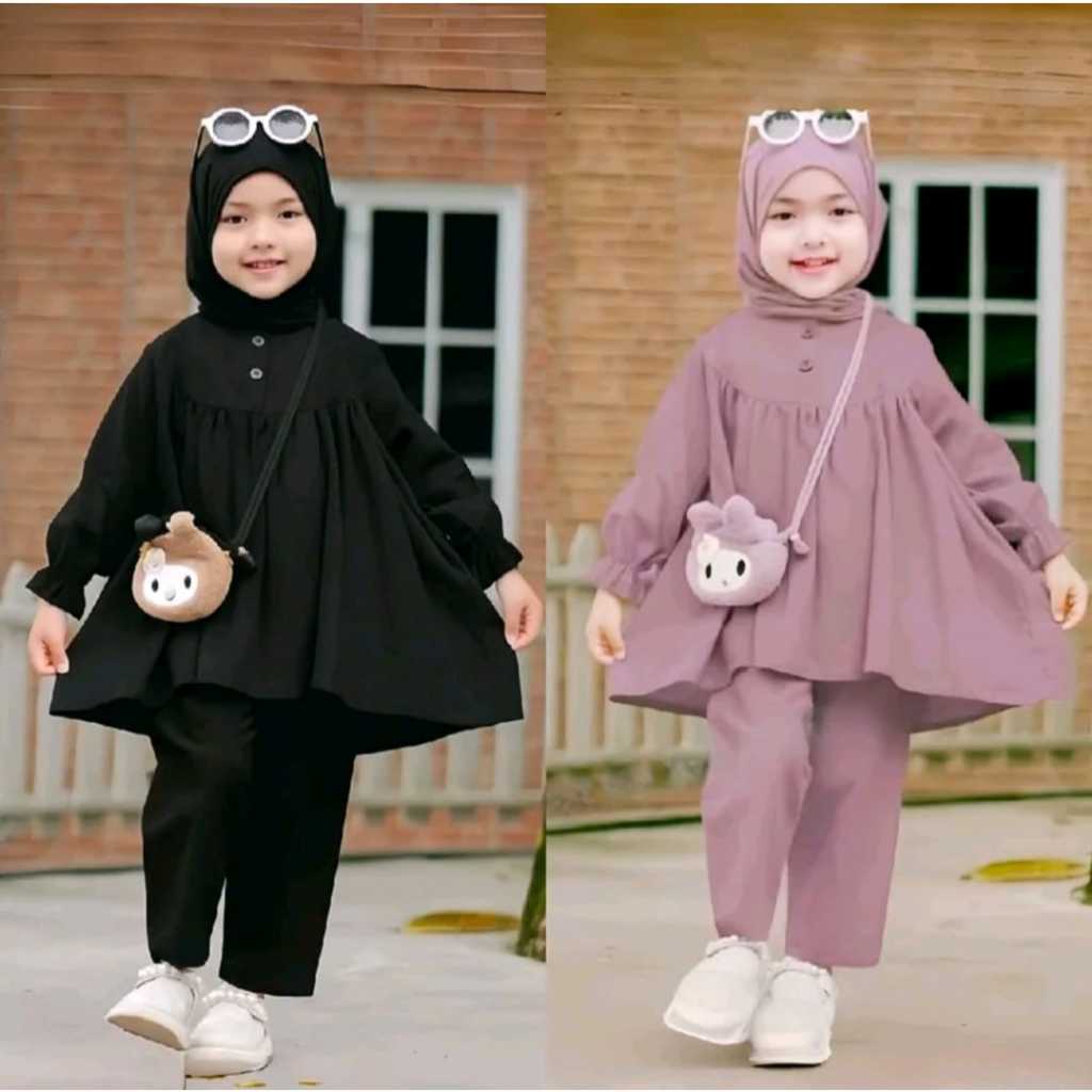 Oneset Lebaran Baju 2In1 Kids Baju Muslim Cewe 9-13Tahun Swetelan Stelan Perempuan Umur 6-10Th Idul 