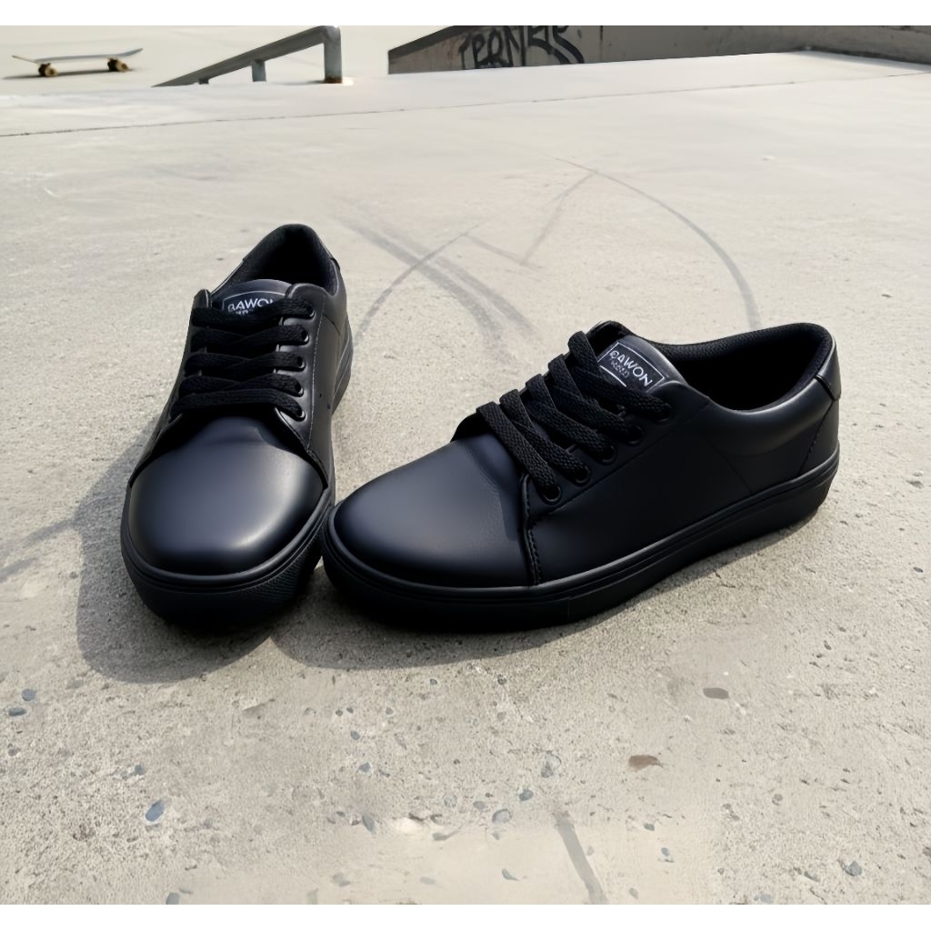 Sepatu Full Black Sneakers Pria Kulit Asli
