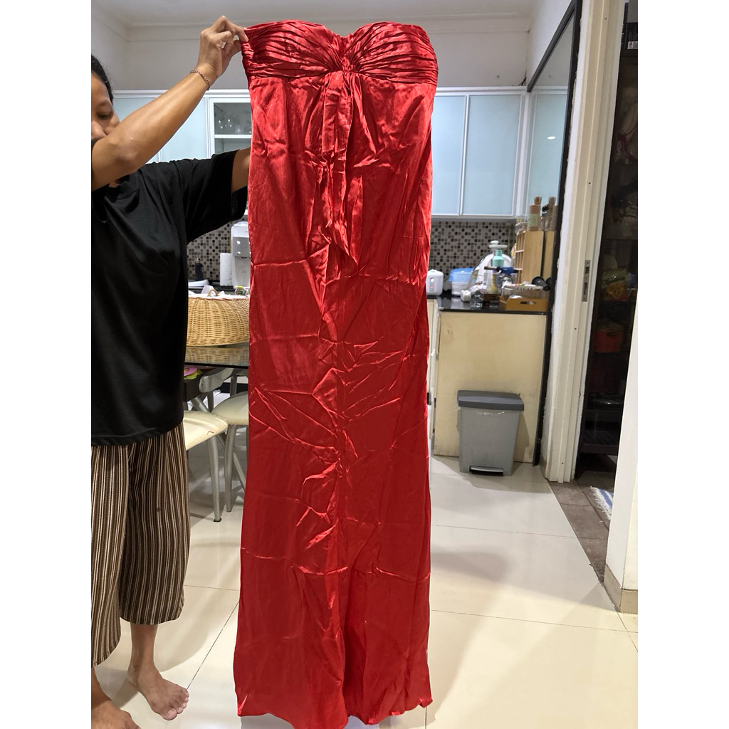 lomg dress polos red& fuchsia kemben