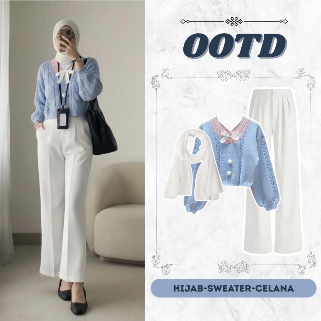 One Set Remaja Dewasa Kekinian (SWEATER-HIJAB-CELANA),One Set Korean Style OOTD MSB30