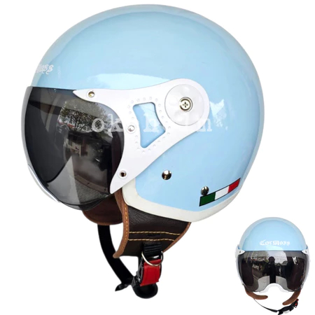 Helm Hijab 'Bogo retro Zamb + Carglos Biru / pilot Italy premium SNI-HELM ZAMB CARGLOS DEWASA