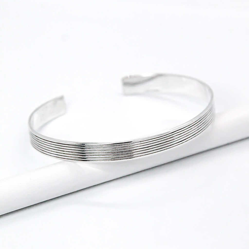 Gelang Bangle Pria Wanita Perak Asli 925 Motif Plan Full Line Silver