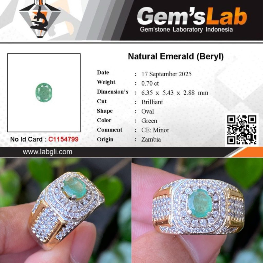 Size 9 / 20 - Natural Emerald Beryl (Zamrud) 0,70 ct Minor Treatment Ring Microsetting Alpaka