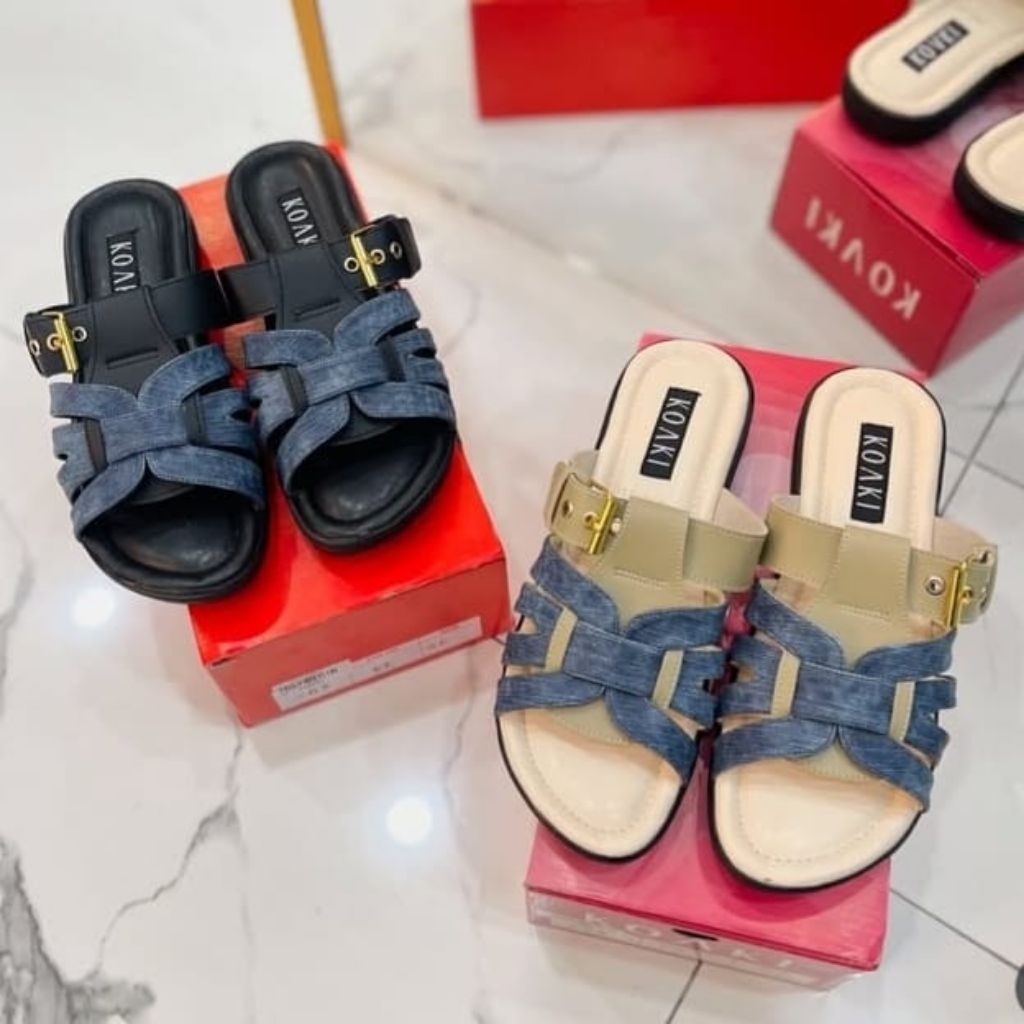 KOAKI (283) - NAVY SENDAL Wanita Nyaman Anti Slip Dengan Warna Kombi Jeans