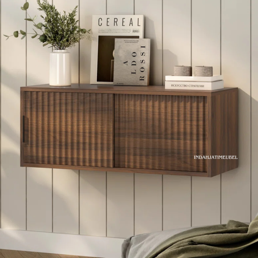 Console Table Gantung Meja TV Rak TV Dinding Floating Wall Cabinet Kayu Jati FREE ONGKIR