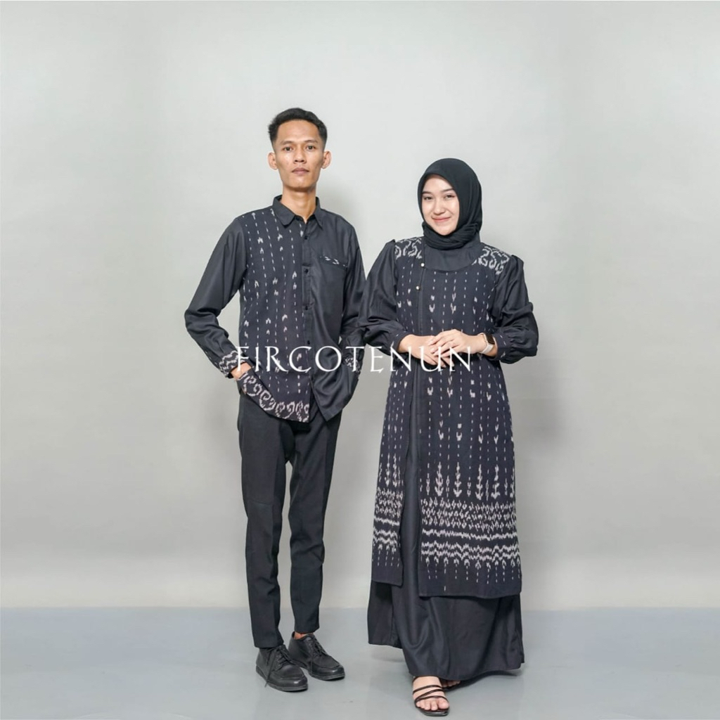 COUPLE TENUN CALISTA HITAM - Dress Tenun - Kemeja Tenun - Couple Lebaran