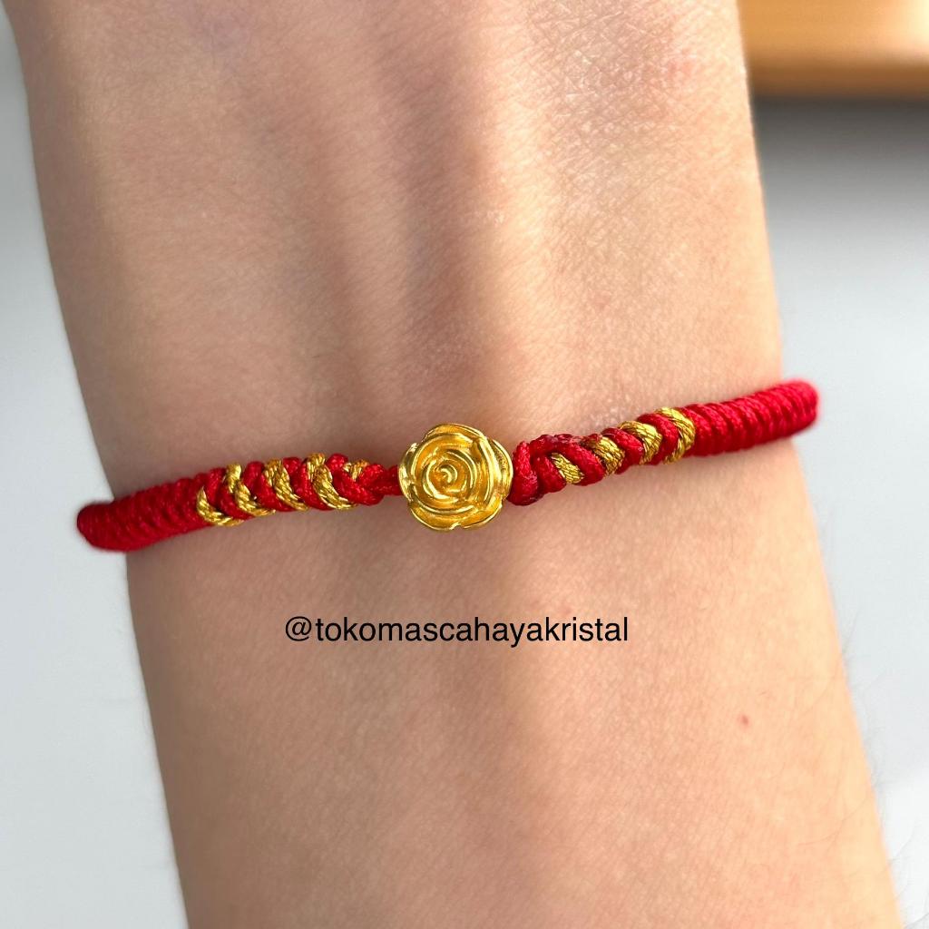 Gelang Tali Emas Charm Bunga Mawar 24k - Rose Gold Bracelet