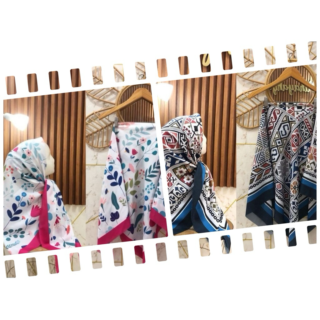 NEW BARU jilbab segi empt motif pink navy voal premium
