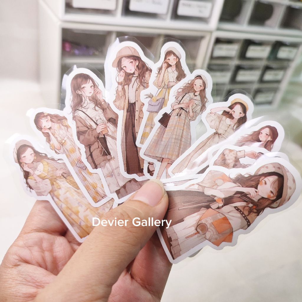 22810 Sticker Girl Coklat Brown Aesthetic Lucu | Stiker Untuk Journal, Scrapbook, Planner