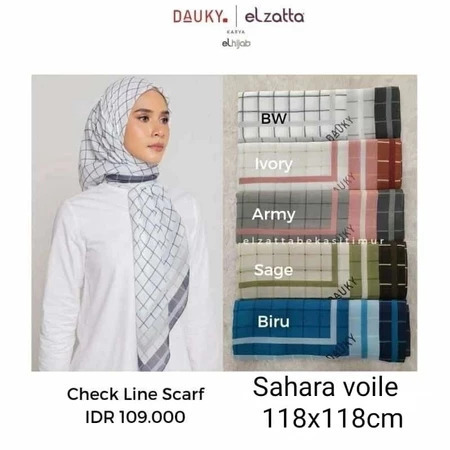 DAUKY - CHECK LINE SCARF MOTIF DAUKY BAHAN VOAL PREMIUM SEGIEMPAT MOTIF 120X120CM