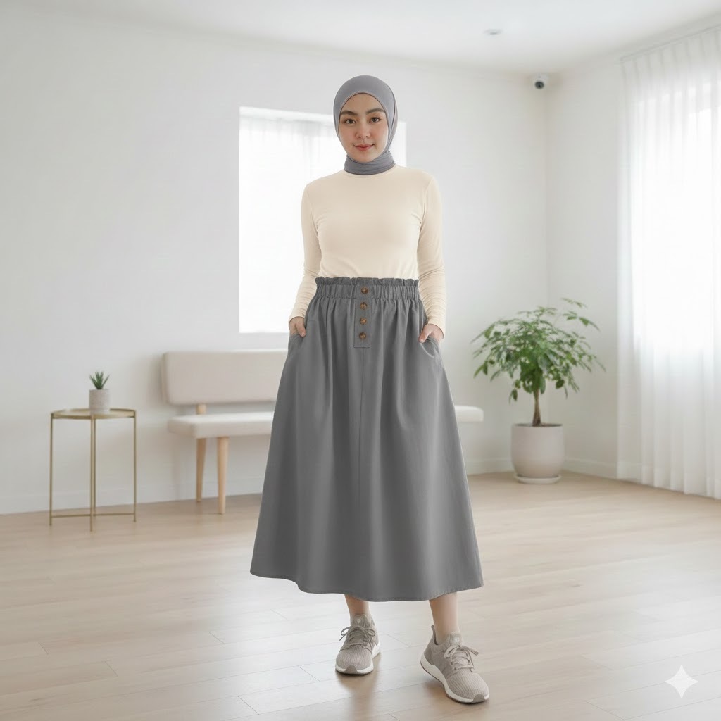 ROK PAYUNG KATUN STRECH OVERSIZED JUMBO ALLSIZE STRETCH POLOS PINGGANG FULL KARET ROK LEBAR KATUN ST