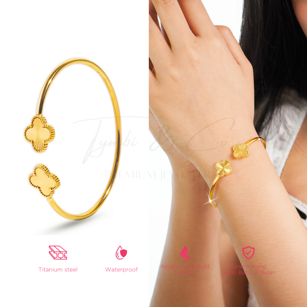 Tymbi&Co - Amelia Clover Bangle Bracelet | Gelang Bangle Clover Titanium Anti Karat