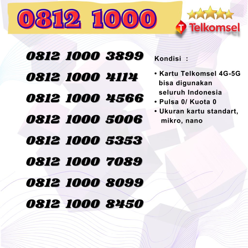Nomor Cantik SIMPATI 4G 5G seri TRIPLE 1000 Kartu Perdana TELKOMSEL Nocan