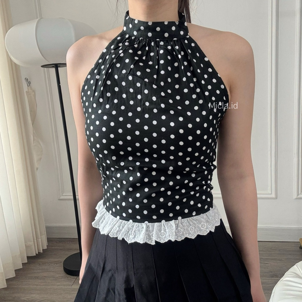 MICLA - Kezia Top | Atasan Wanita Polkadot Halter Top | Tanktop Wanita Kekinian Polkadot Halter Neck