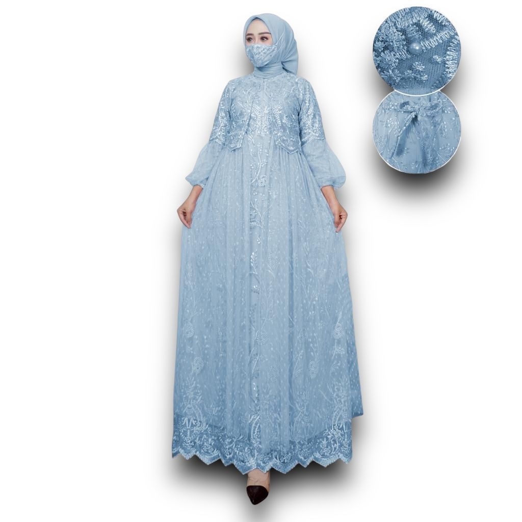 GAMIS BUSUI VALERIE/ GAMIS MODEL ROMPI TILE DOT/ TANGAN BALON FULL BRUKAT / GAMIS BRUKAT TILE LAPIS 