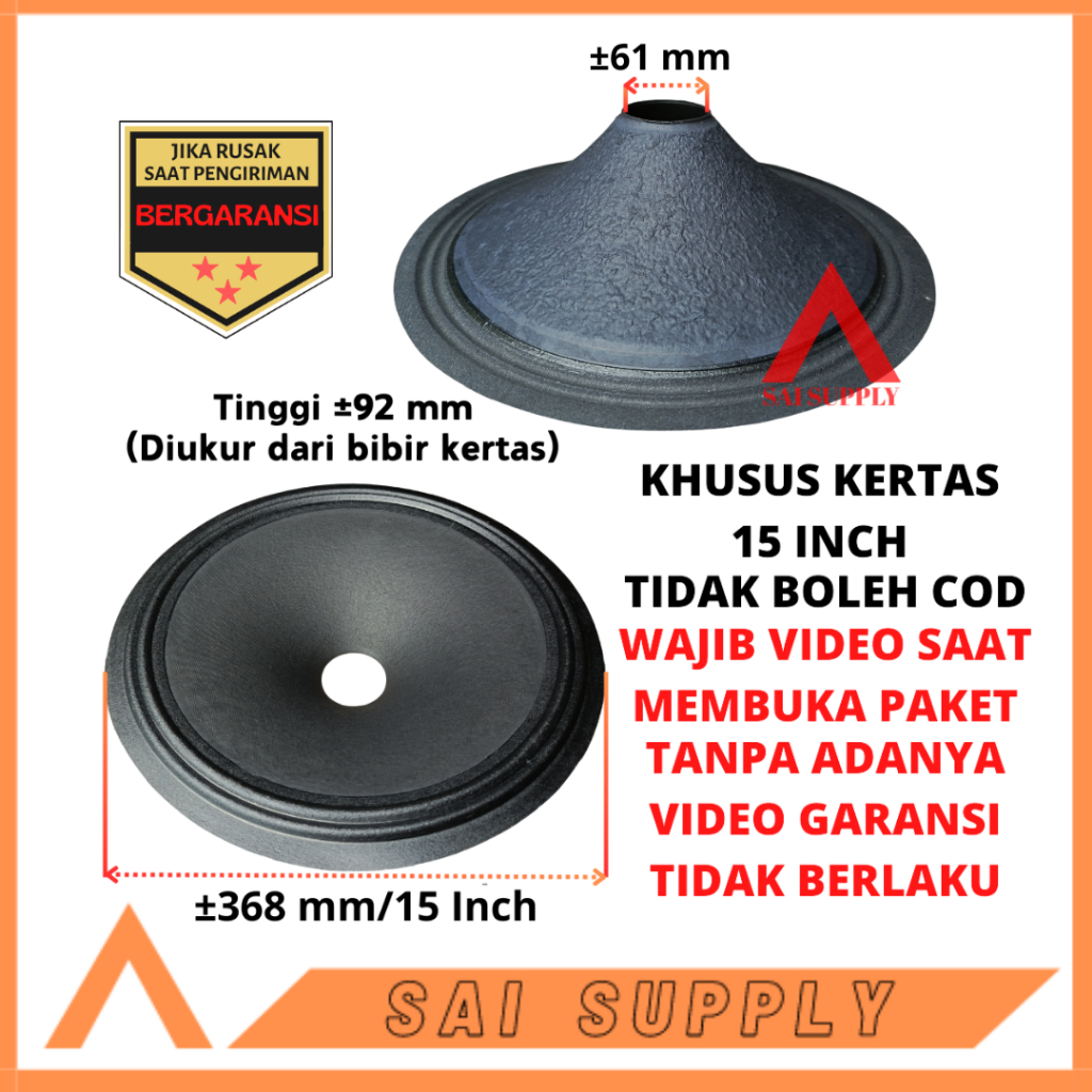 Daun Kertas Speaker 15 Inchi 15 In Daun Conus Lubang 4 Inchi Premium Daun Spiker 15inchi