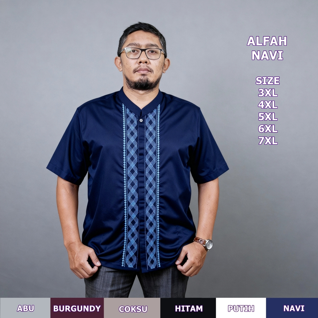 Baju Koko Jumbo 3XL sampai 7XL Terbaru dengan Bordir untuk Ukuran 3XL-7XL Alfah Navi