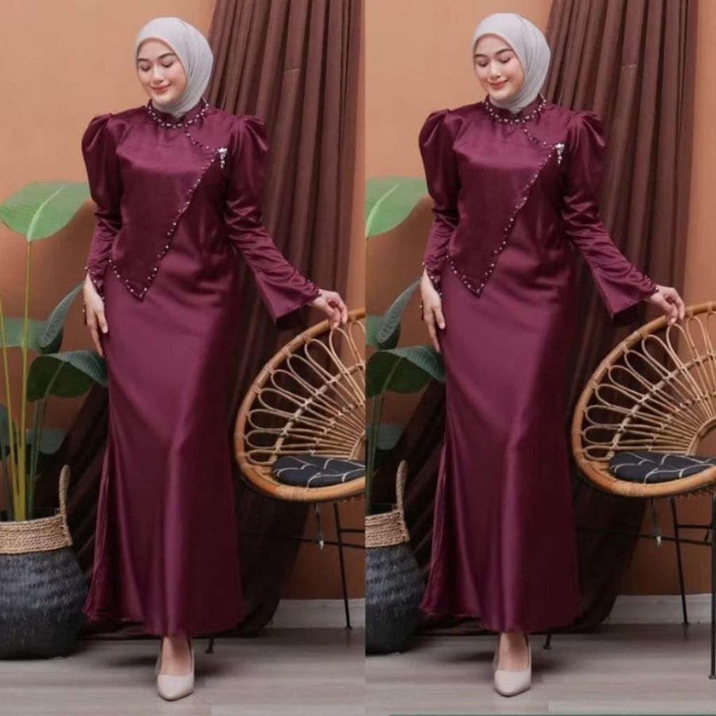 Amania Dress Satin Silk Premium Gaun Pesta Wanita Dewasa Kondangan Lamaran Lebaran Terbaru