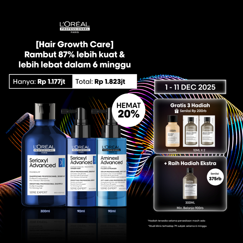 Serioxyl Shampoo 300ml + Serioxyl Hair Serum 90ml + Aminexil Hair Serum 90ml - Untuk Rambut Rontok &