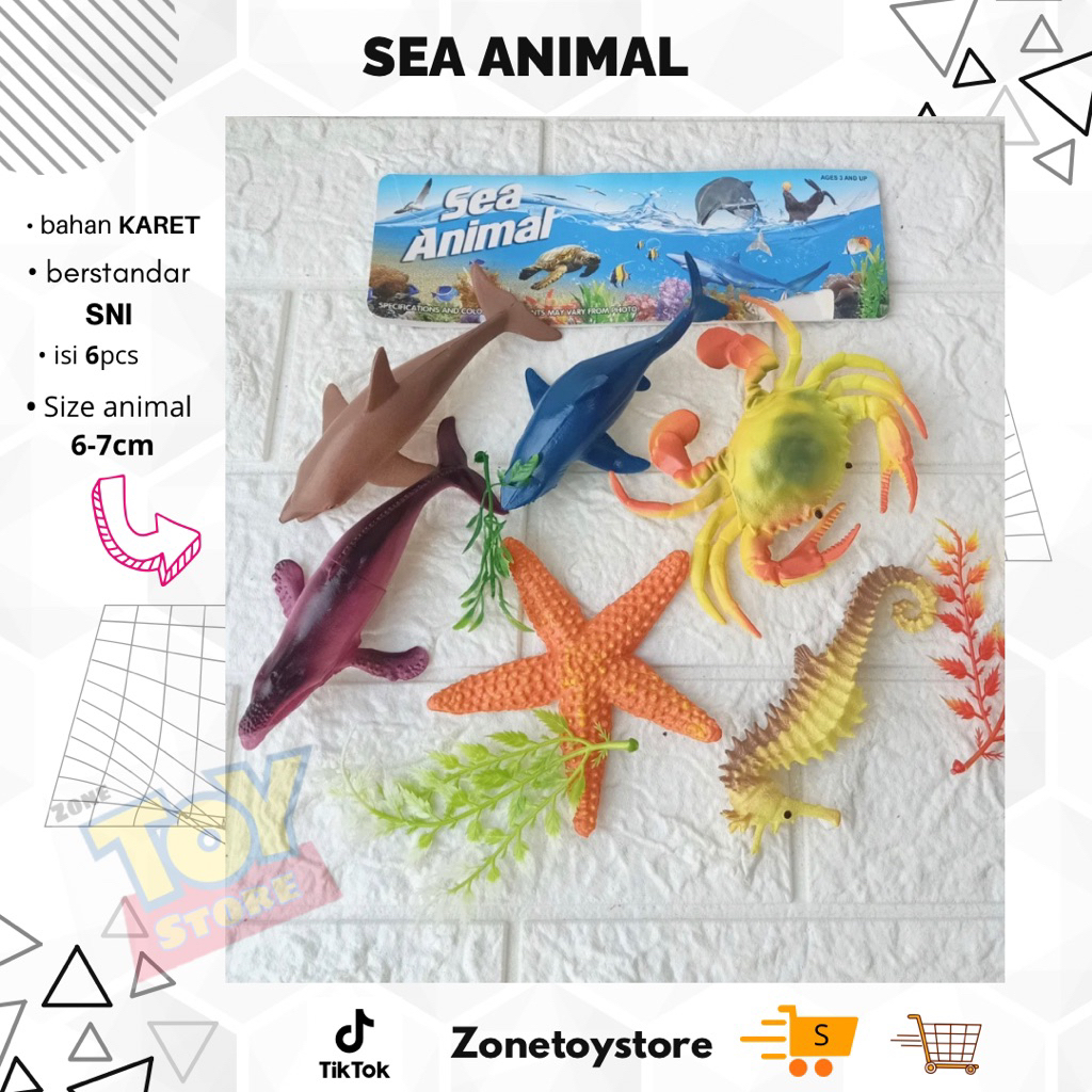 Mainan Hewan Laut Anak – Set Ocean Animal / Binatang Laut Edukatif – Squishy Figure 6pcs