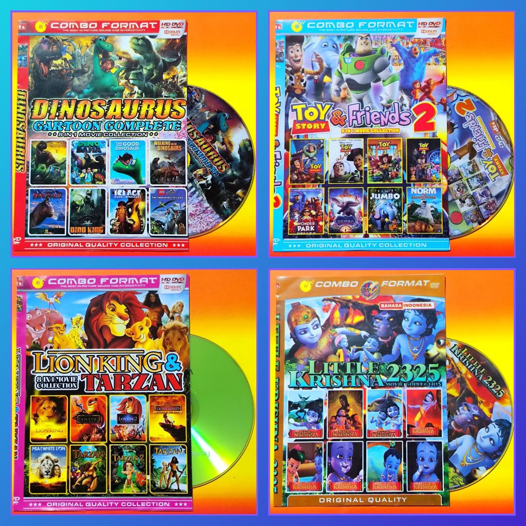 Kaset Film Kartun Anak Koleksi Dinosaurus - Toy Story - Lion King Tarzan - Little Krishna Pilihan Te