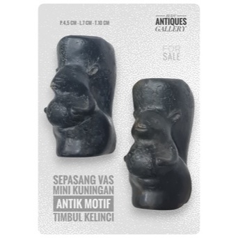 Sepasang Vas Mini Antik Kuningan Bermotif Kelinci