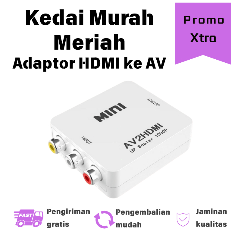Adaptor HDMI ke AV - Konversi Sinyal HD, Mudah Dipasang, Cocok untuk TV dan Monitor
