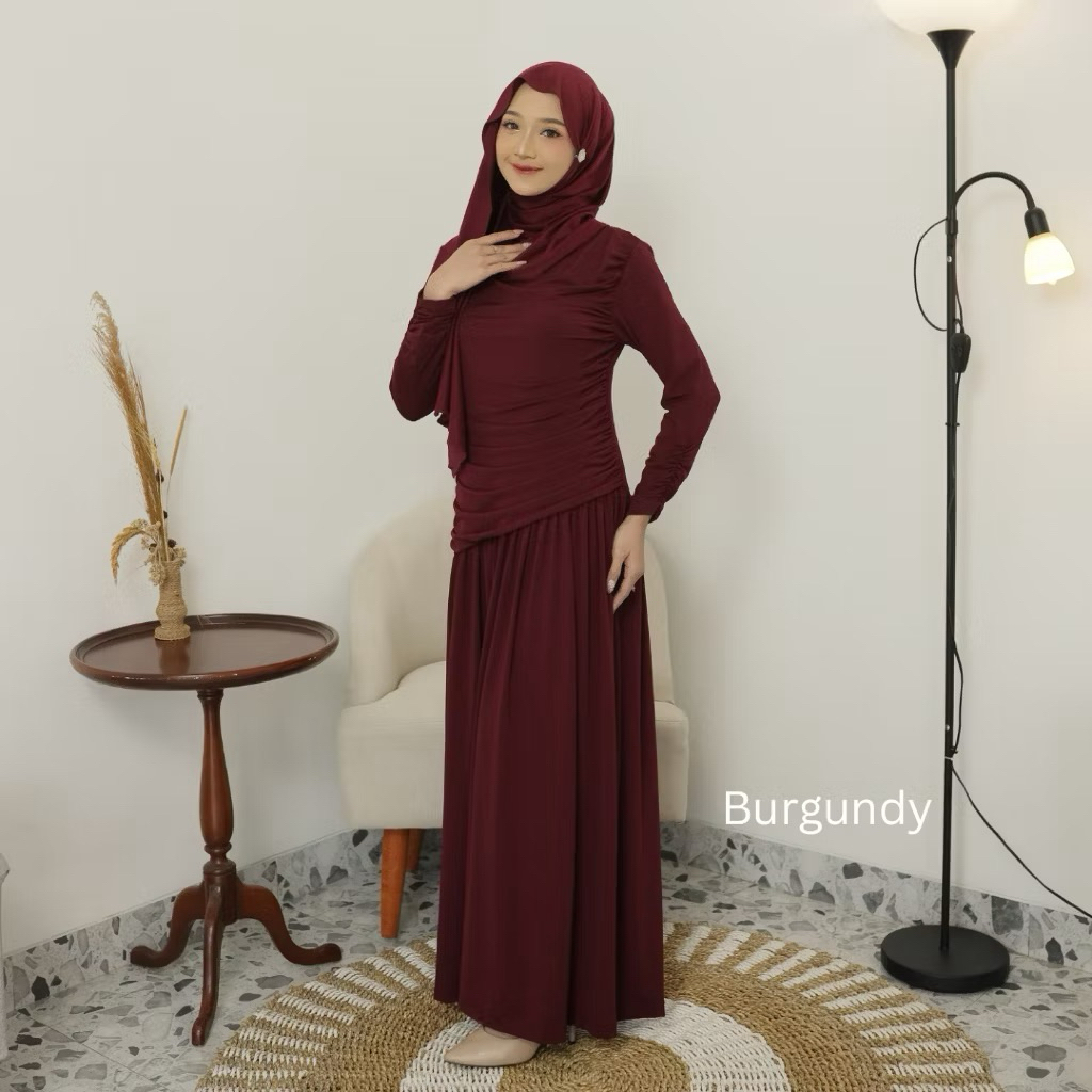Loemi Dress Ruffle ( Burgundy Big size L fit XL )