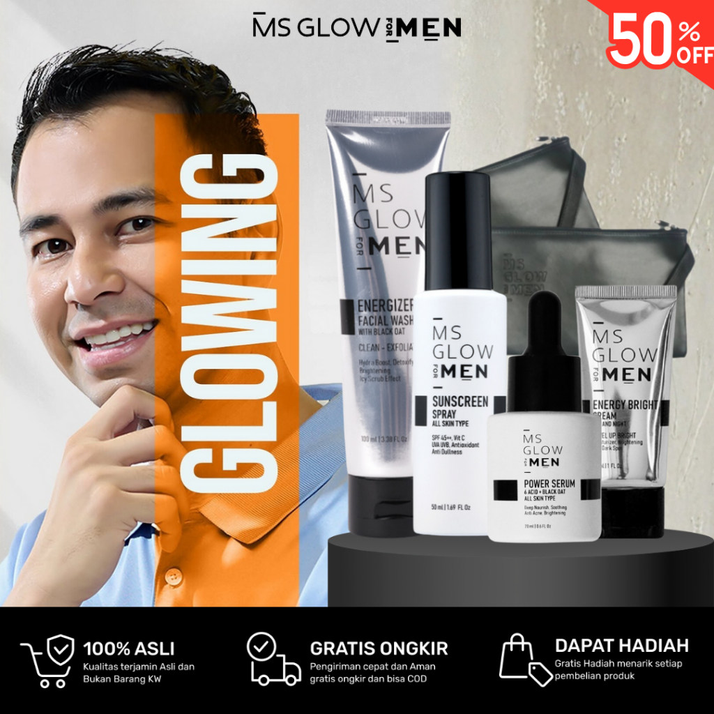 Ms Glow For Men Paket Lengkap Pemutih Wajah Pria Biar Glowing Skincare Jerawat dan Bekasnya Official