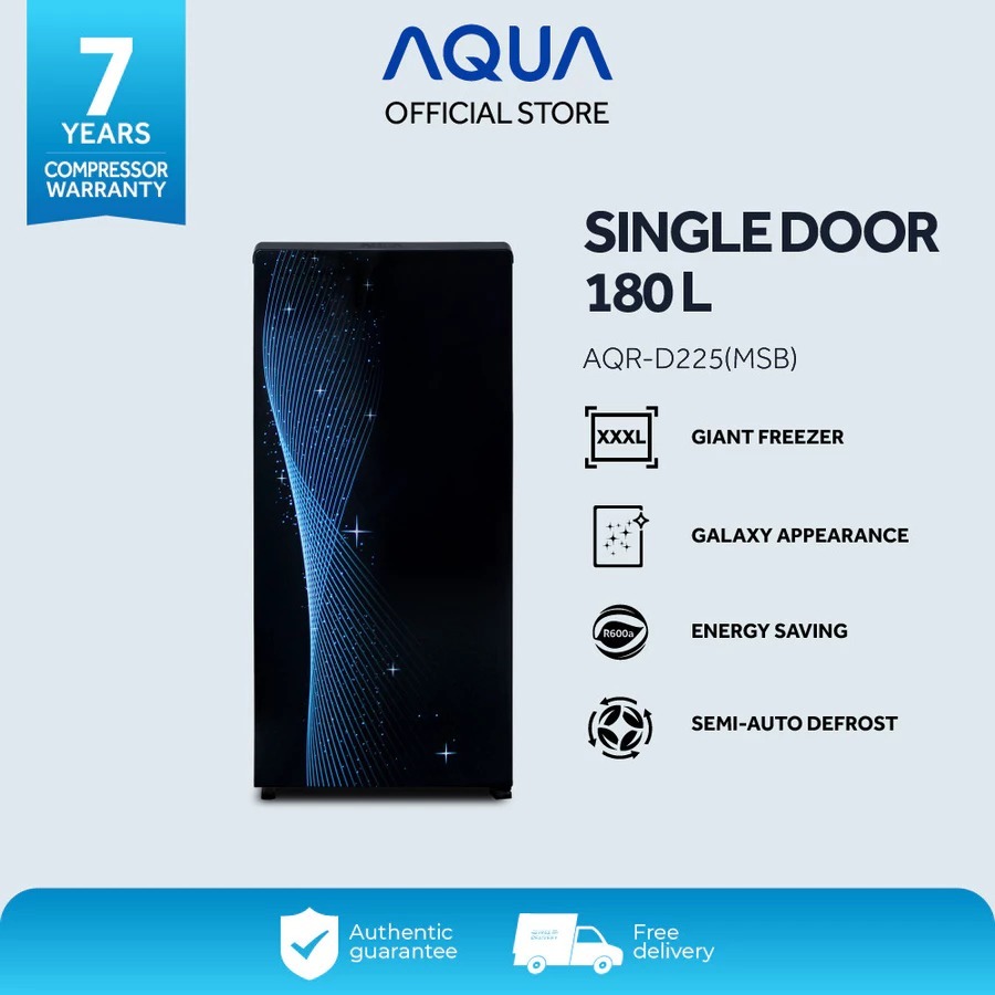 AQUA Elektronik AQR-D225(MSB) 1Door 180 L [Star Blue] - Giant Freezer - Tempered Glass batam