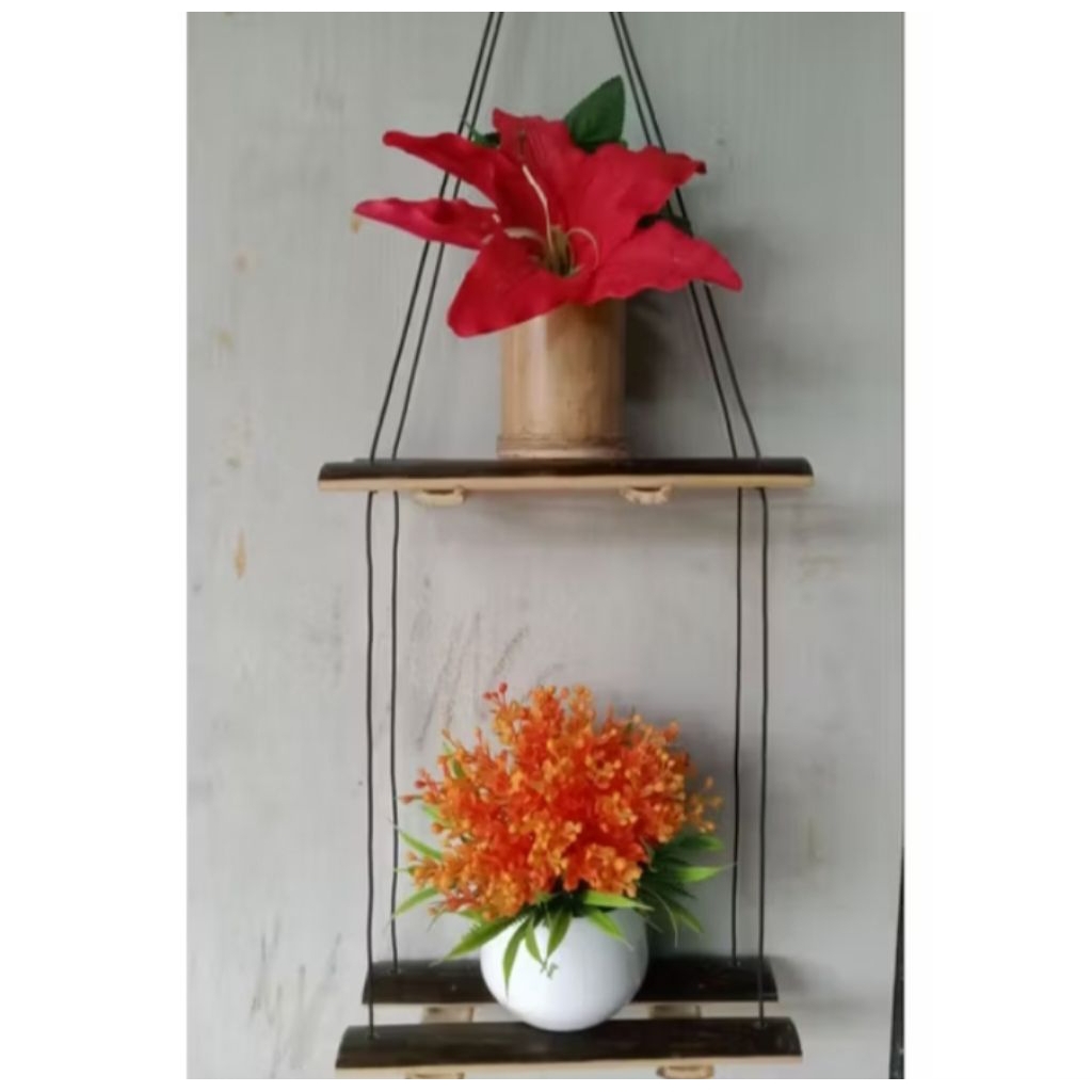 Rak bunga Gantung Bambu hitam alami