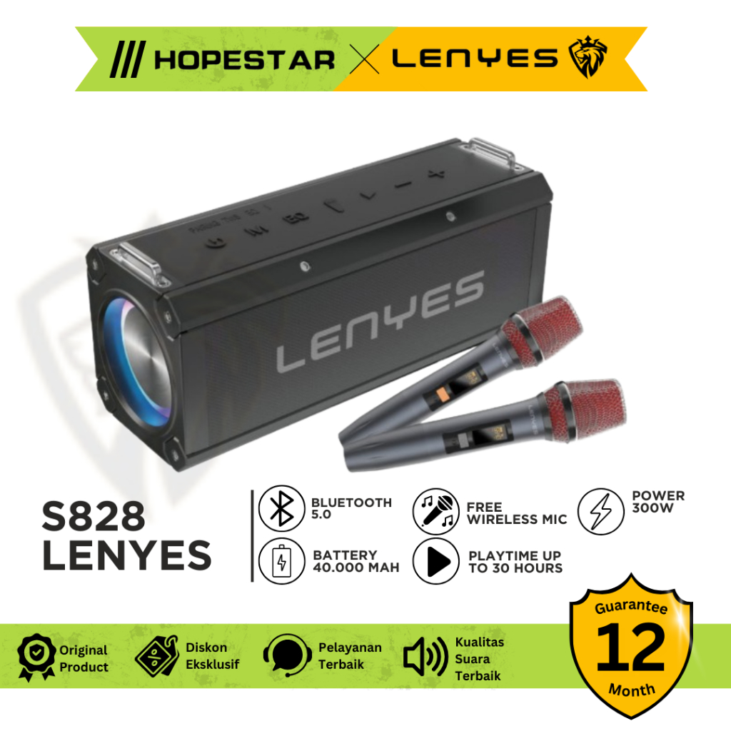 LENYES S828 120W Portable KTV Wireless Speaker + Microphone Karaoke Bluetooth 5.0 Heavy Bass TWS