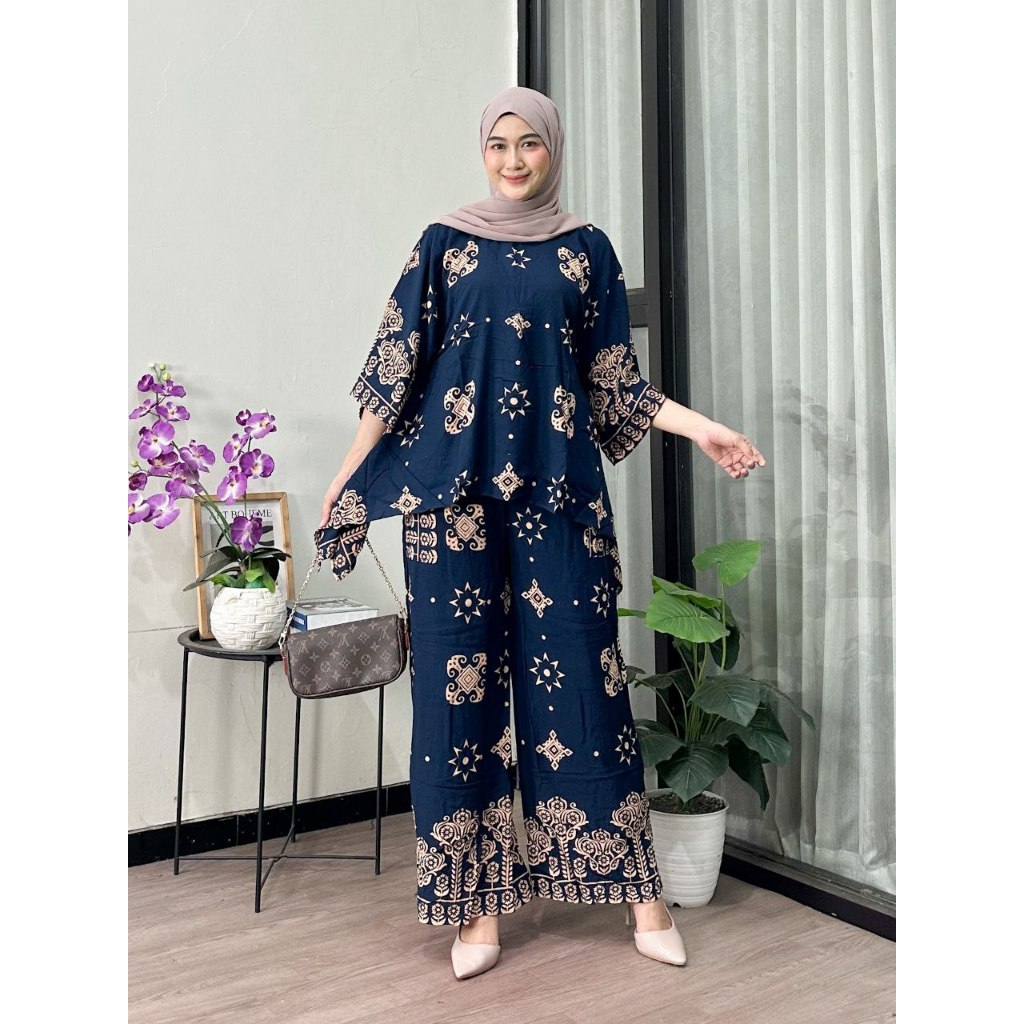New Setelan Waka Bintang/One set Jumbo Ld 140 Bahan rayon premium tebal dan adem/Baju Lebaran Wanita