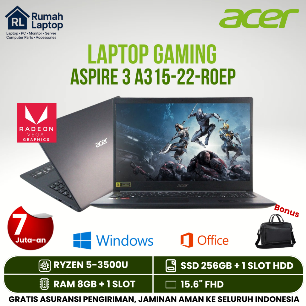 Aff x Laptop Gaming Acer Aspire 3 A315-R0ep Ryzen 5 Ram 8Gb Ssd 256Gb 15.6" Full Hd Amd Radeon