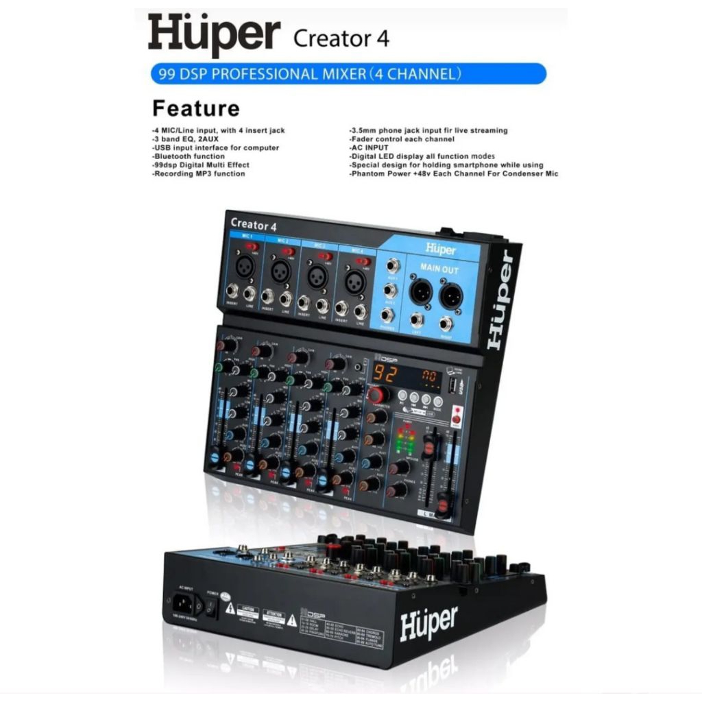 MIXER AUDIO HUPER CREATOR 4 ORIGINAL MIXER 4 CHANNEL PLUS KOPER CREATOR4