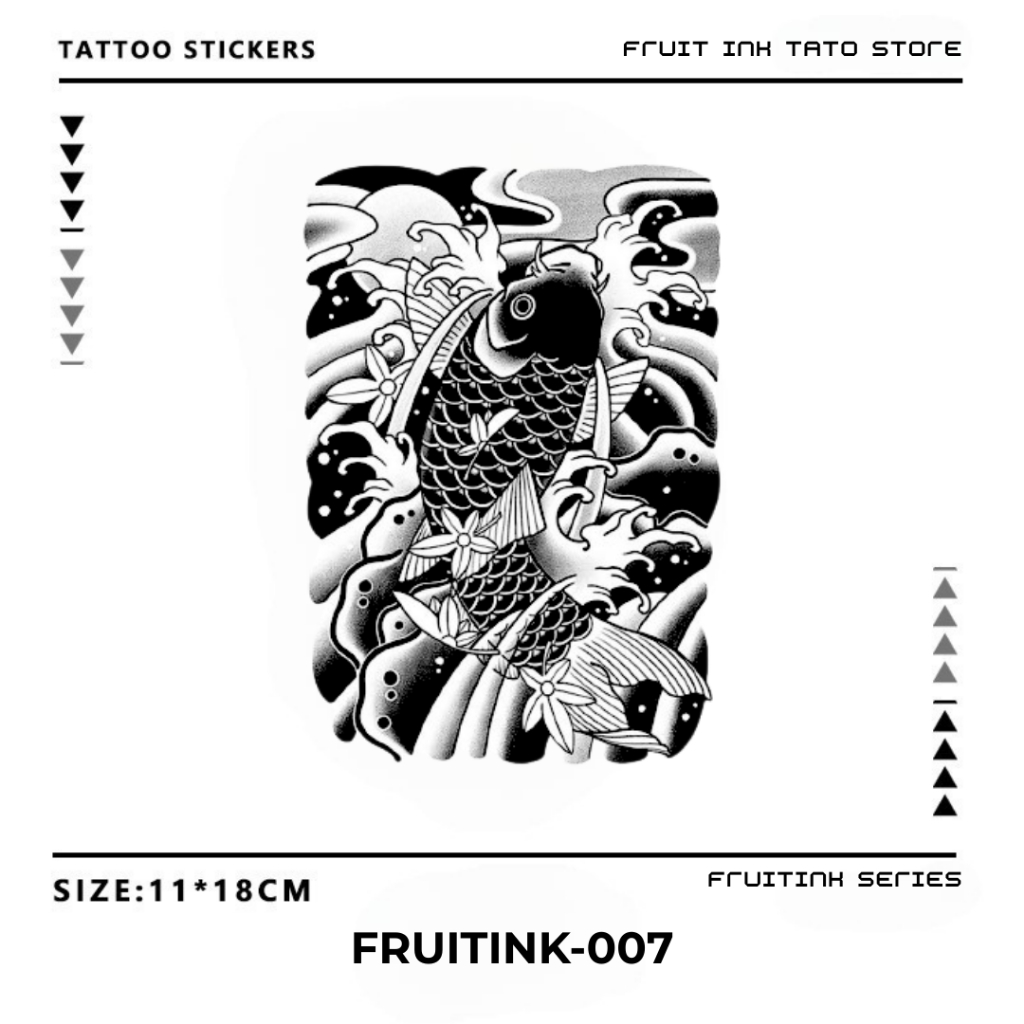 PREMIUM FRUITINK-007 Tattoo Temporary Semi Permanen 11x18 CM Tato Temporer Tahan Lama Motif Koi Yaku
