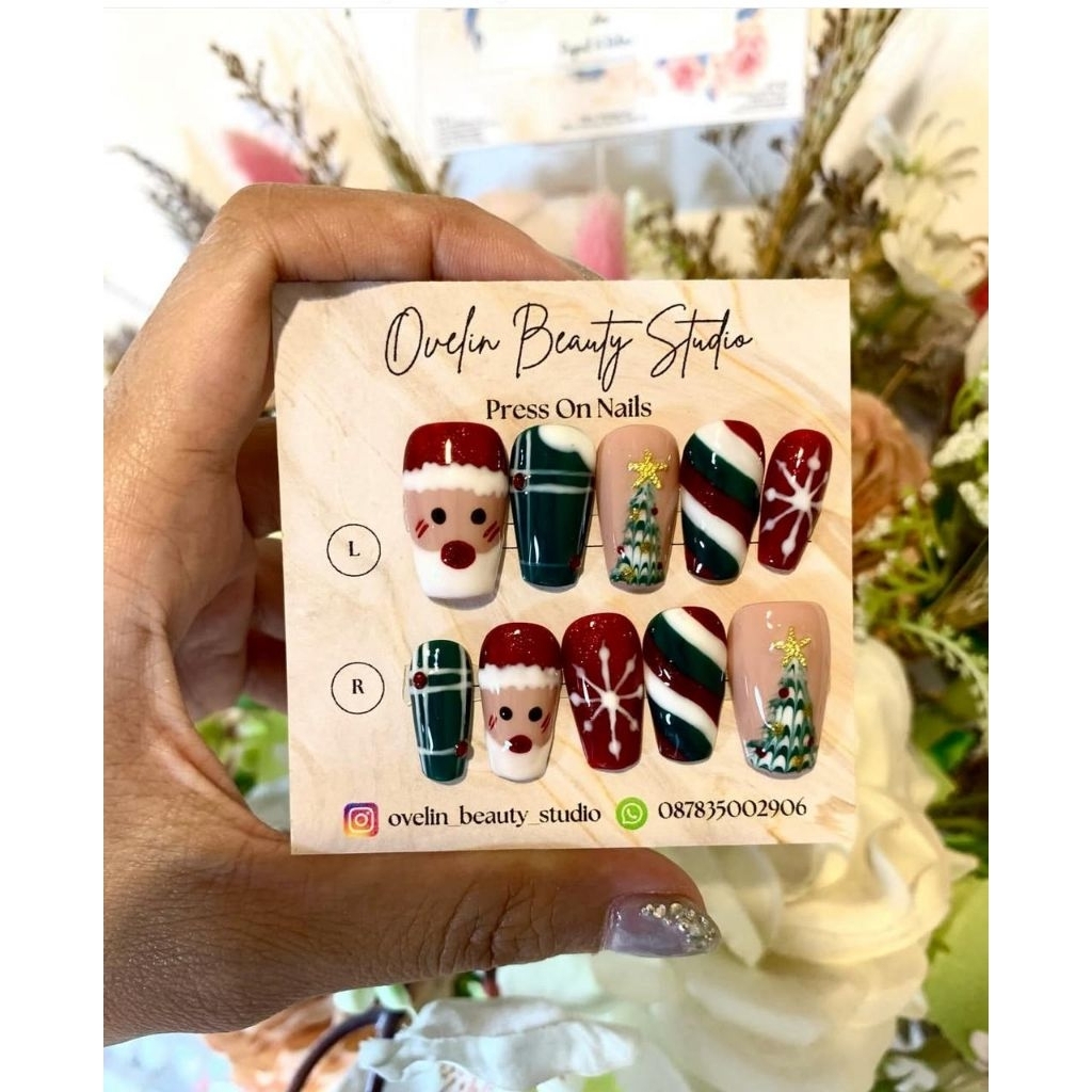 Press On Nails Natal Chrismast, Fake Nails Premium, Kuku Palsu