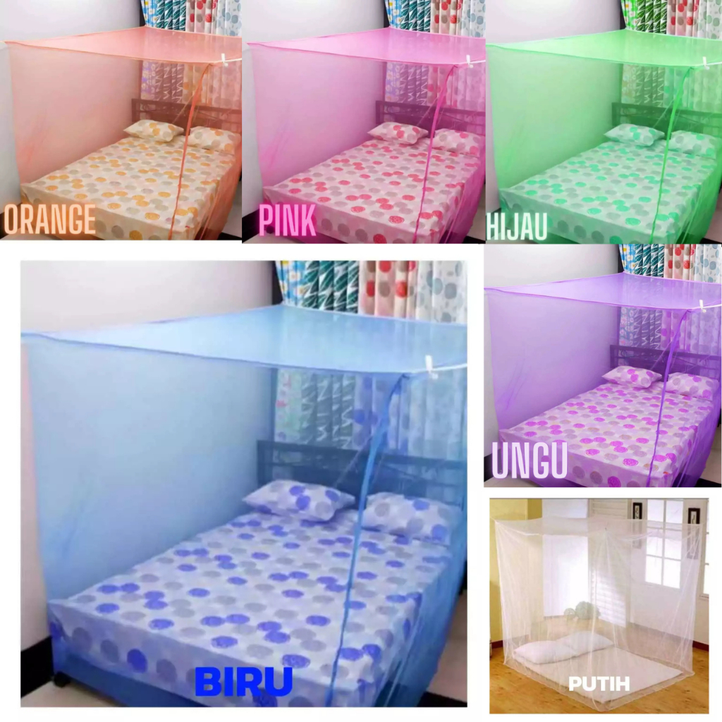 Kelambu dewasa nyamuk jumbo klambu kamar tidur kotak lipat gantung polos