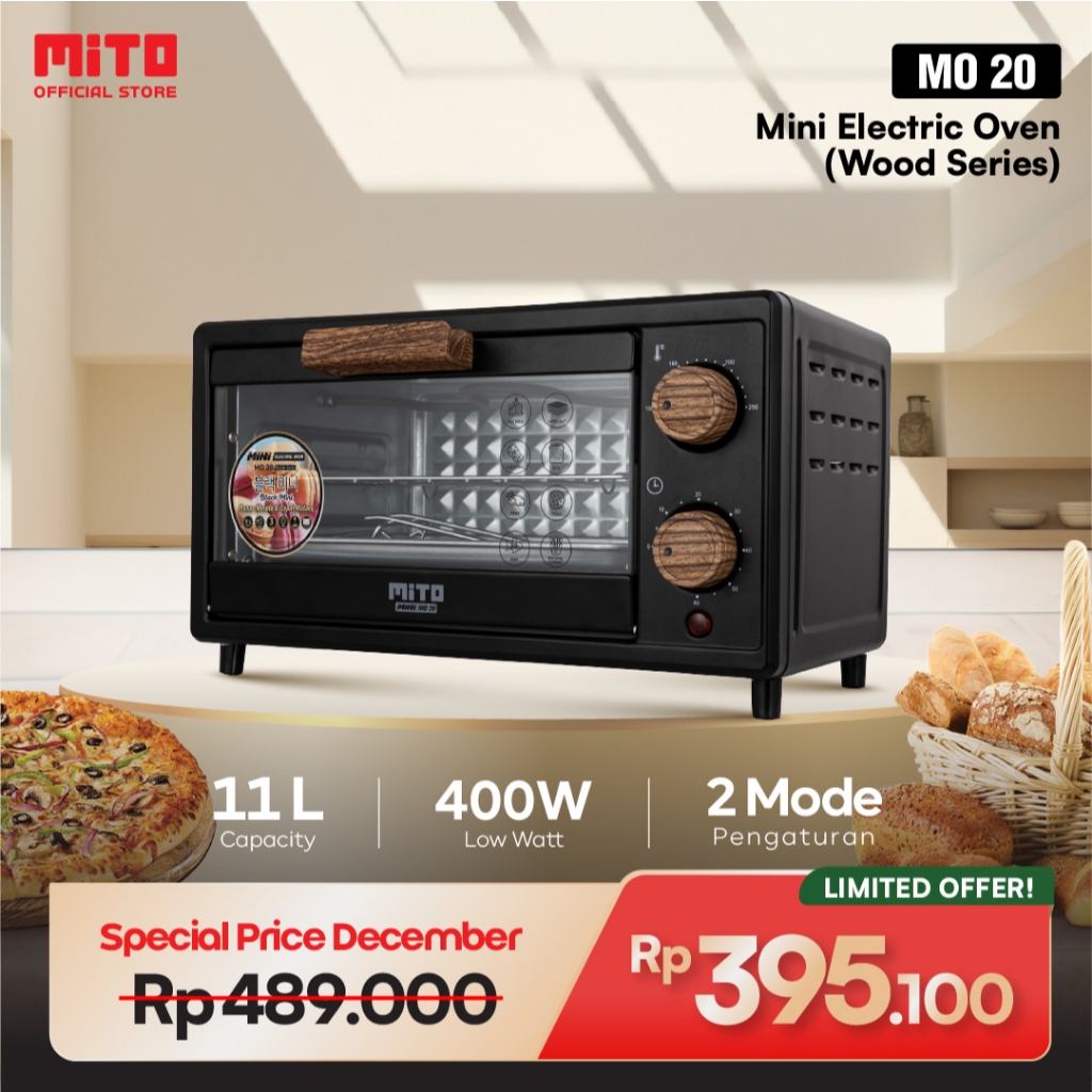 MITO Oven Listrik Mini MO20 11L Wood Pemanggang Kue - Black Marble