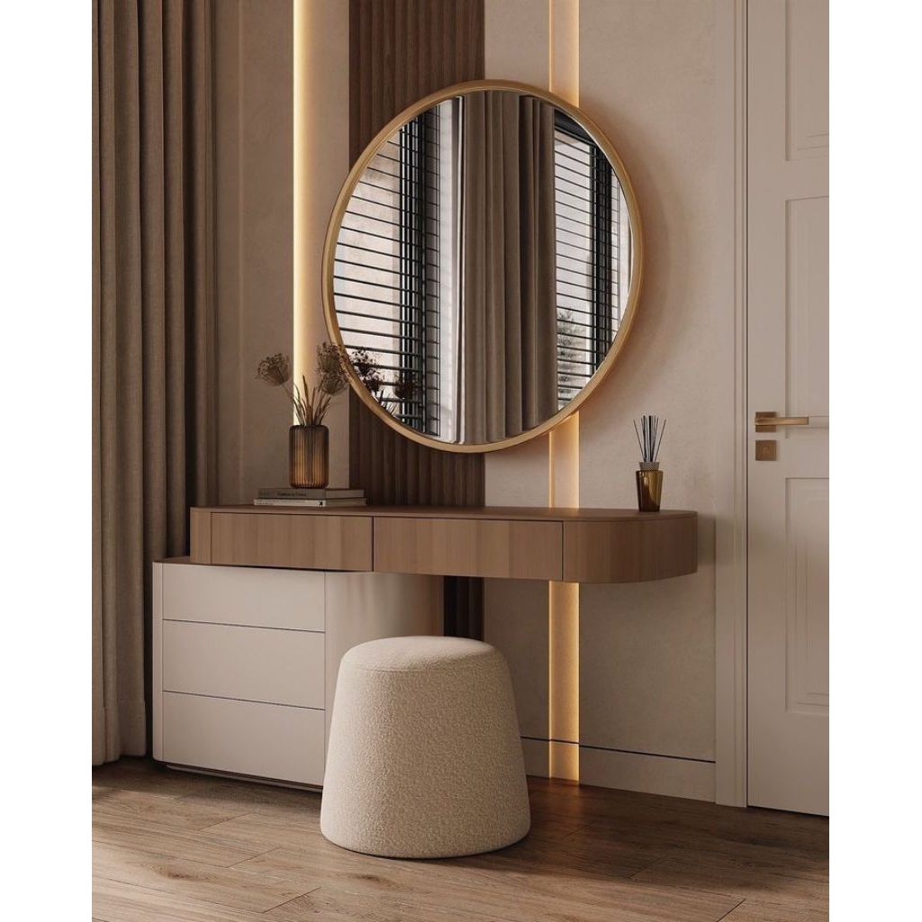 link custom 1 set meja rias lengkung tambah kaki dan nakas minimalis