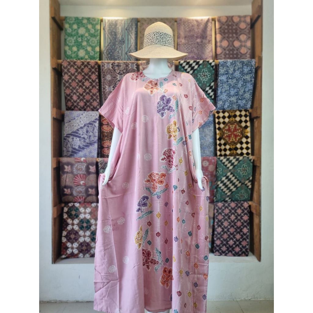 BACEM Long Lowo Encim Resleting Depan Ld 140 Pb 135 Rayon Premium Jumbo Busui Daster Batik Colet Pek