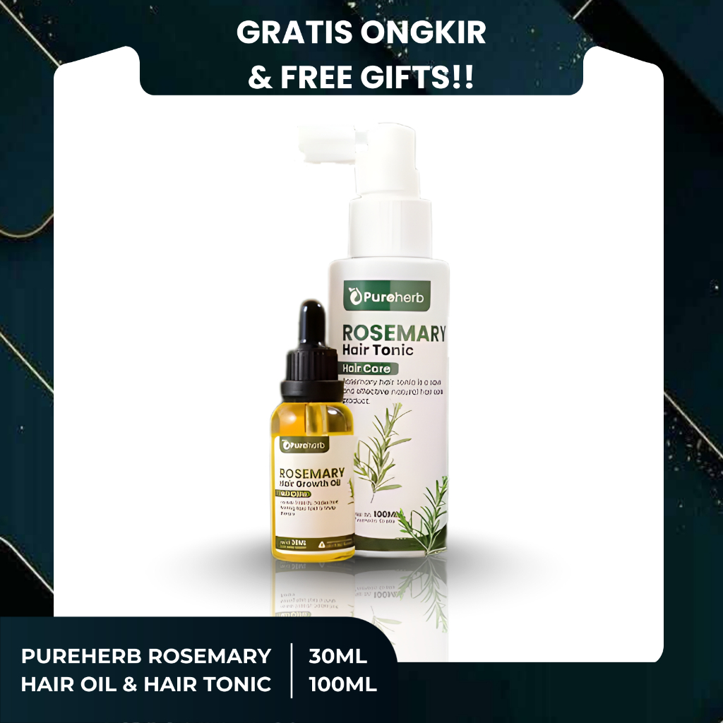 ROSEMARY HAIR OIL & HAIR TONIC PUREHERB (FREE GIFT) Hair Oil Untuk Rambut Rontok, Tipis & Ketombe 30