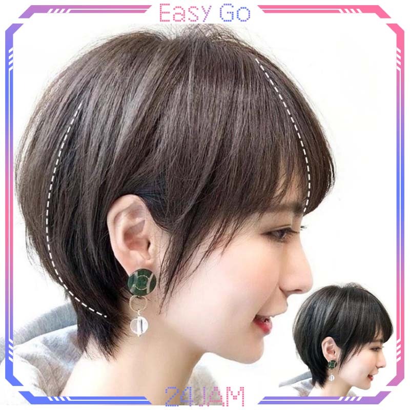Wig Perempuan Rambut Pendek Fashion Wig Rambut Pendek Full Kepala Korean Wig Pendek Wig Rambut Pende