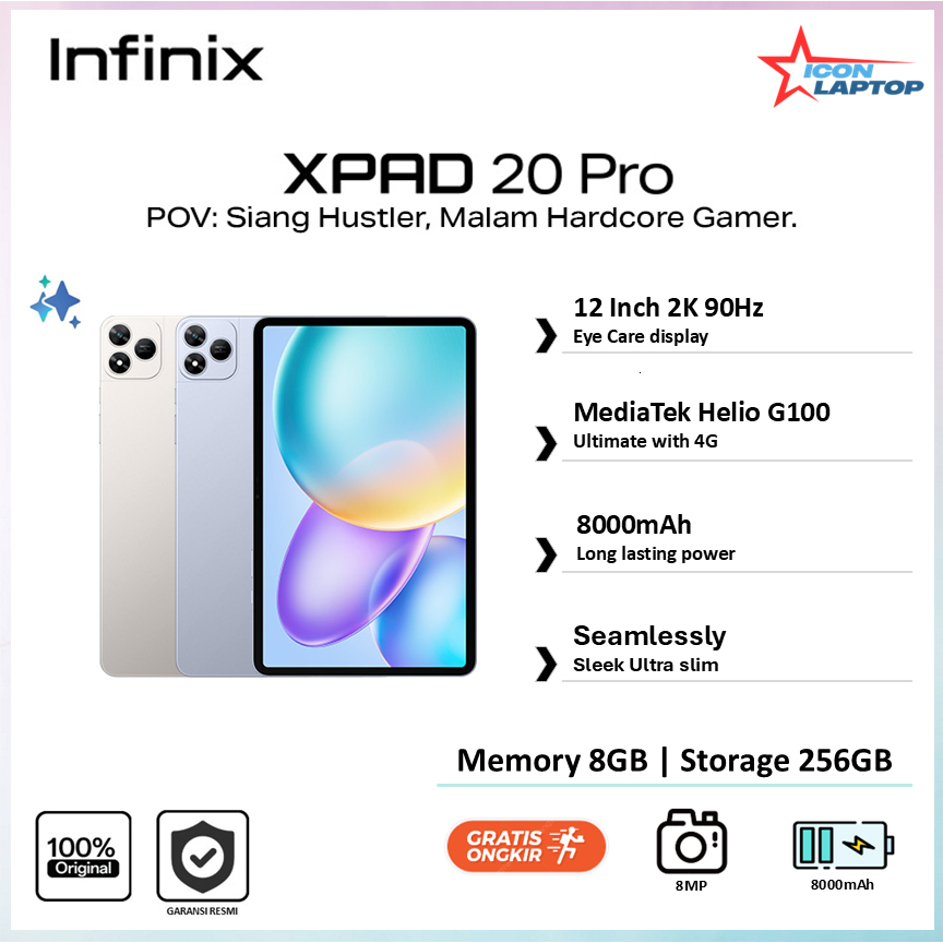 Infinix XPAD 20 Pro 8/256GB | MediaTek Helio G100 | 12" 2K 90Hz Display | Garansi Resmi
