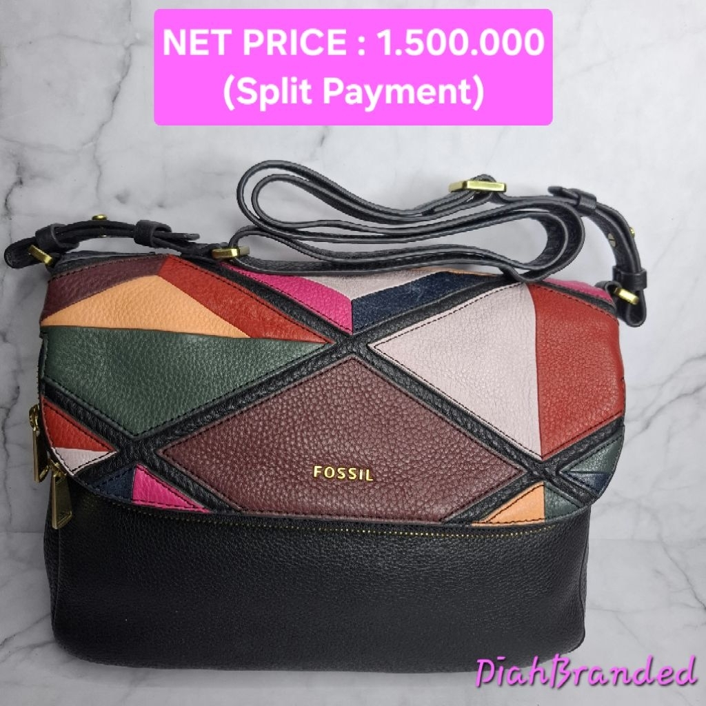 F043 - PRELOVED TAS FOSSIL PRESTON PATCHWORK PW LARGE (SERIAN TANPA KEY)