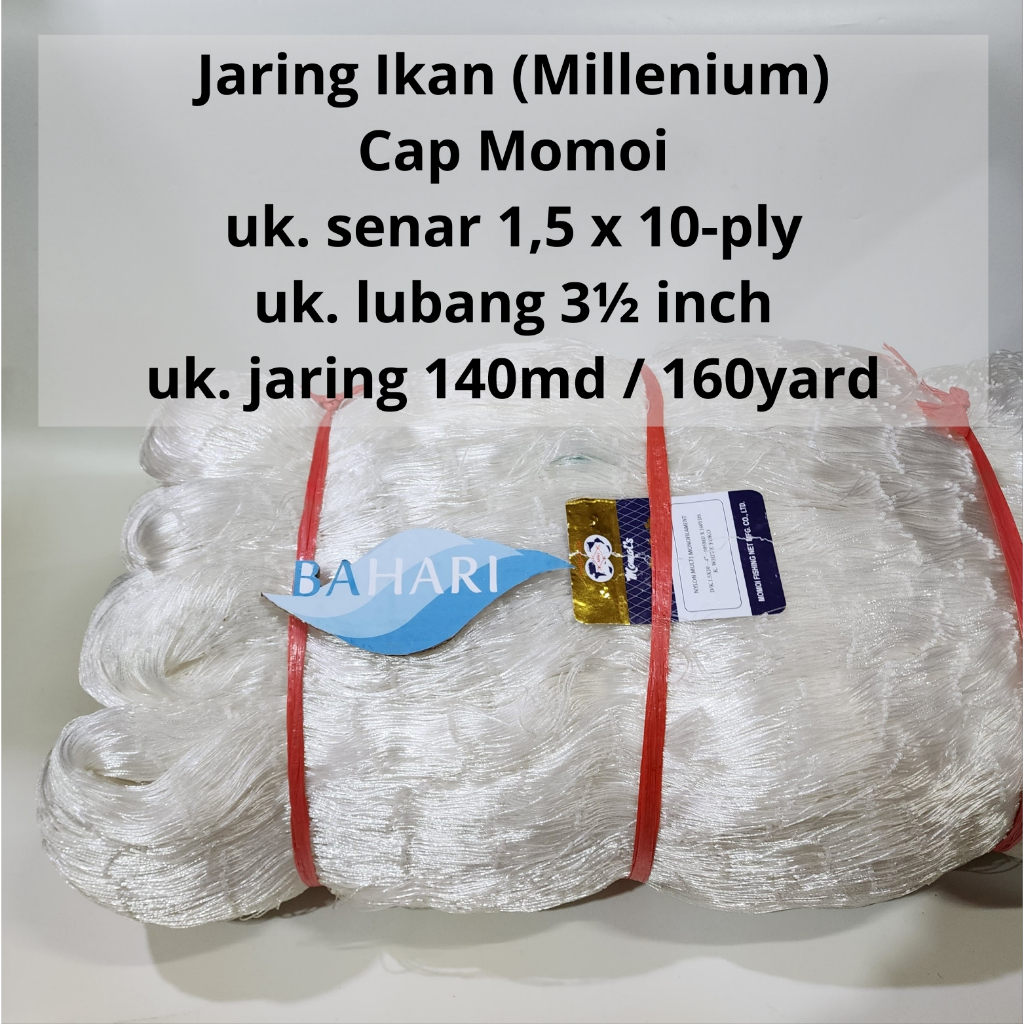 Jaring Ikan Momoi Millenium 10ply - 3½" 140/160 (Multi Monofilament Net benang 1,5G 10ply)