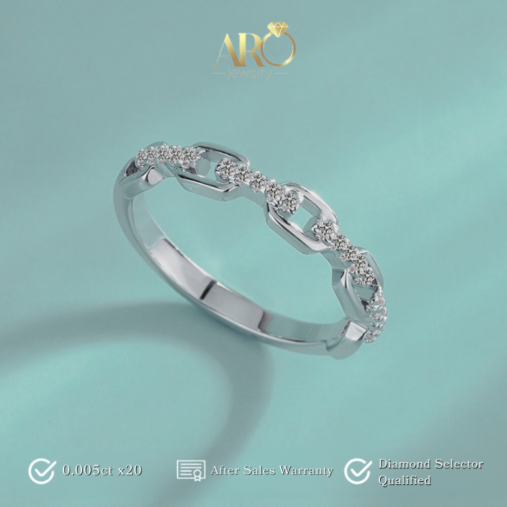 ARO JEWEL - Cincin Moissanite Lapis Emas 18K - Chain Silver/Rose Gold Moissanite Ring