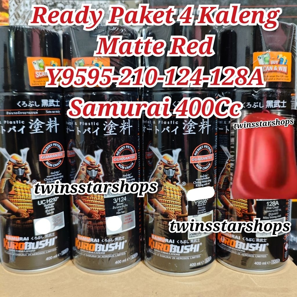 Pilok Pylox Cat Samurai Paket 4 Kaleng Matte Red Y9595 Merah Epoxy Surfacer 210 Silver 124 Flat Clea