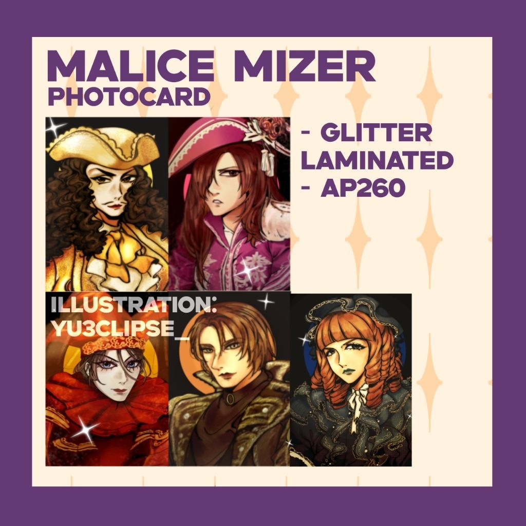 (LAST STOCK) FANMERCH Photocard glitter laminated Malice Mizer Visual Kei fanmade